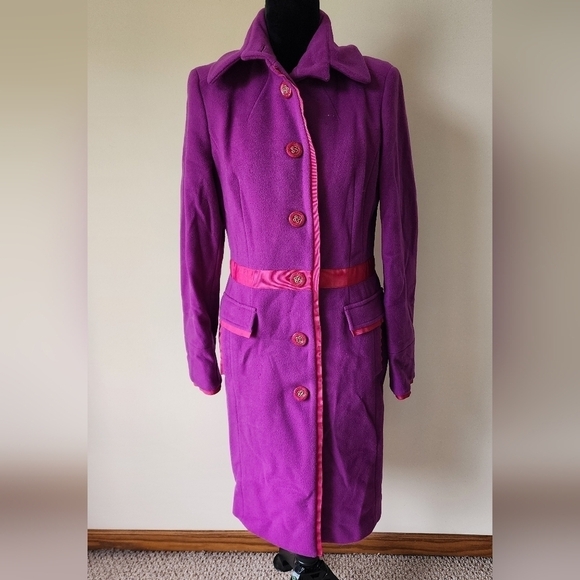 GF Ferre Purple/Pink Wool Button Front Long Coat Women's Size 28. - Picture 1 of 16